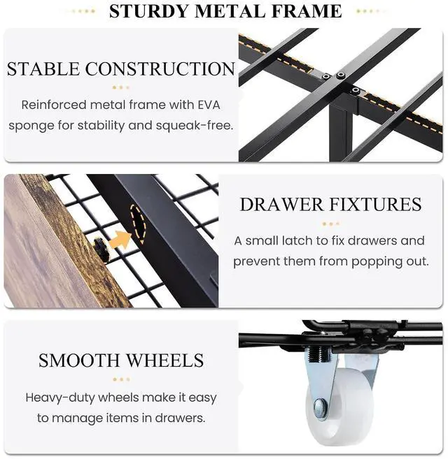 Alt view image 4 of 7 - Queen Platform Bed Frame with Storage Drawers, Sturdy Metal and Wood Construction, Modern Design, No Box Spring Needed, Easy Assembly