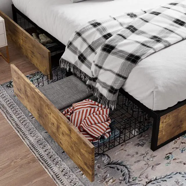 Alt view image 6 of 7 - Queen Platform Bed Frame with Storage Drawers, Sturdy Metal and Wood Construction, Modern Design, No Box Spring Needed, Easy Assembly