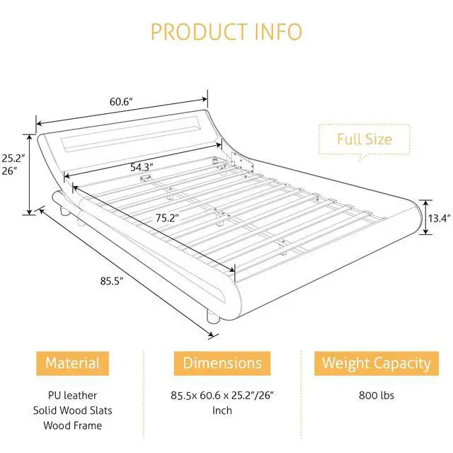 Alt view image 2 of 7 - LED Full Bed Frame with Adjustable Headboard - Low Profile Sleigh Design, Strong Wood Slats Support and Mattress Foundation, No Box Spring Needed, Grey