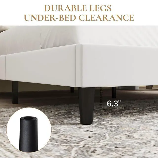 Alt view image 5 of 7 - Queen Velvet Upholstered Bed Frame with Charging Station, Modern Wingback Storage Headboard, Diamond Stitched & Gold Trim, No Box Spring Needed, Easy Assembly, White