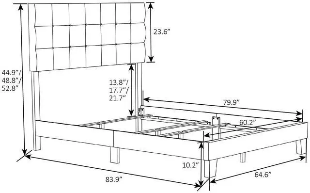 Alt view image 2 of 7 - Queen Size Panel Bed Frame with Adjustable High Headboard/Fabric Upholstered/Box Spring Needed/Easy Assembly, Grey