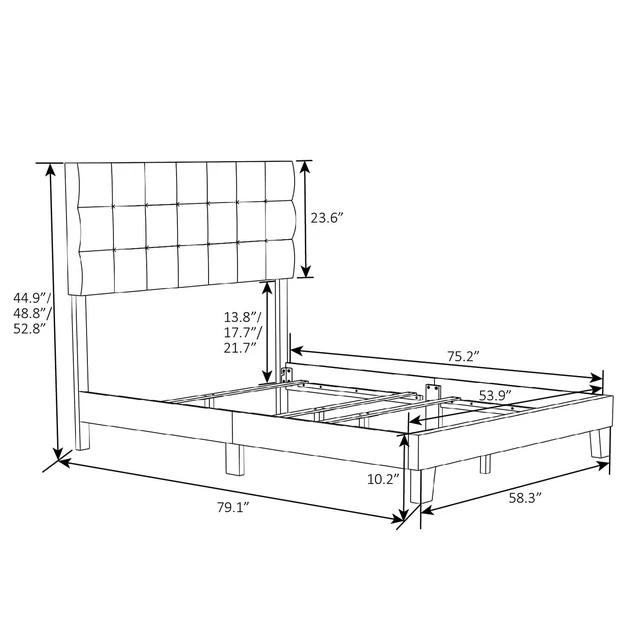 Alt view image 2 of 7 - Full Size Panel Bed Frame with Adjustable High Headboard/Fabric Upholstered/Box Spring Needed/Easy Assembly, Grey