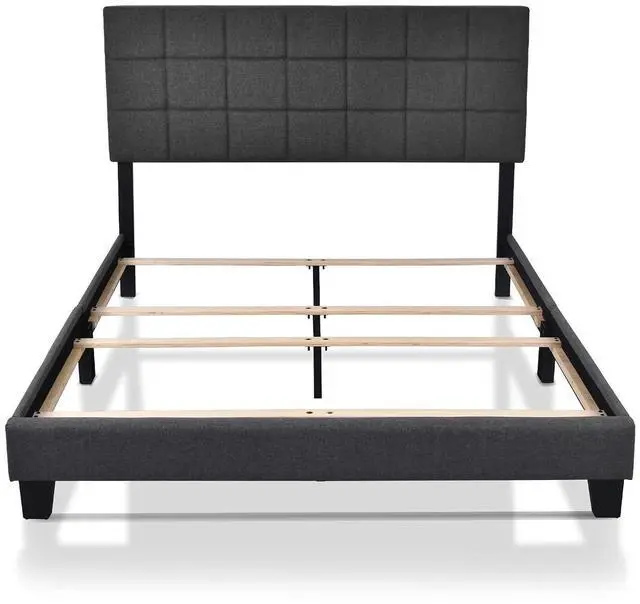 Alt view image 3 of 7 - Queen Size Panel Bed Frame with Adjustable High Headboard/Fabric Upholstered/Box Spring Needed/Easy Assembly, Grey