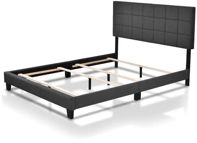 Alt view image 6 of 7 - Queen Size Panel Bed Frame with Adjustable High Headboard/Fabric Upholstered/Box Spring Needed/Easy Assembly, Grey