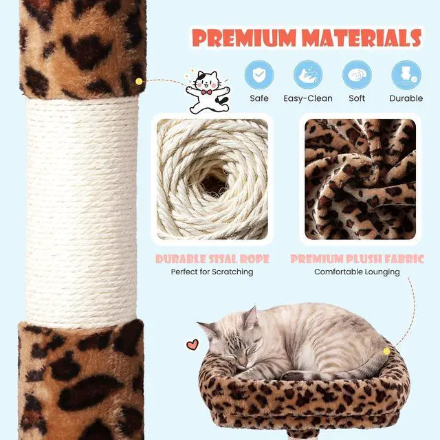 Alt view image 5 of 7 - 83 in Cat Tree Tower for Indoor Adult Felines 20lbs+/Multi-Level Heavy Duty Cat Tower for Big Maine Coon/Giant Perches/Wide Baseboard/Sisal Scratching Posts/Cozy Condos/Leopard Print