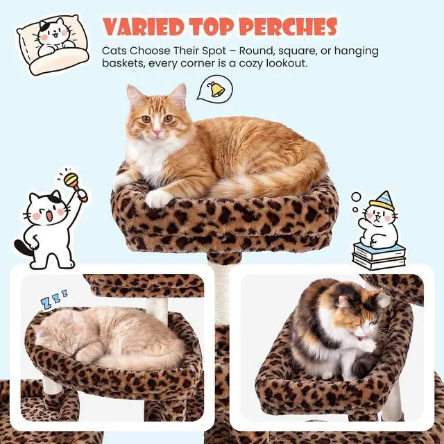Alt view image 4 of 7 - 83 in Cat Tree Tower for Indoor Adult Felines 20lbs+/Multi-Level Heavy Duty Cat Tower for Big Maine Coon/Giant Perches/Wide Baseboard/Sisal Scratching Posts/Cozy Condos/Leopard Print