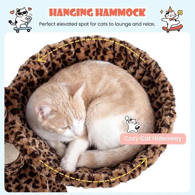 Alt view image 6 of 7 - 83 in Cat Tree Tower for Indoor Adult Felines 20lbs+/Multi-Level Heavy Duty Cat Tower for Big Maine Coon/Giant Perches/Wide Baseboard/Sisal Scratching Posts/Cozy Condos/Leopard Print