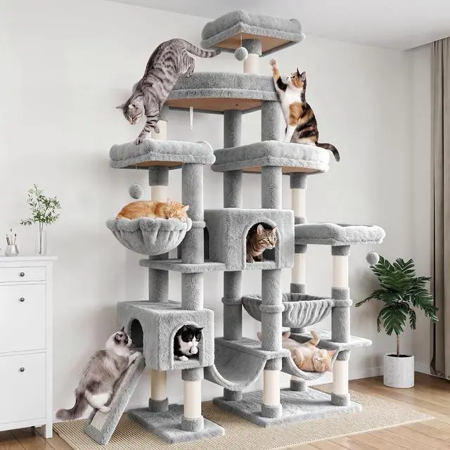 Main image of 83 in Cat Tree Tower for Indoor Adult Felines 20lbs+/Multi-Level Heavy Duty Cat Tower for Big Maine Coon/Giant Perches/Wide Baseboard/Sisal Scratching Posts/Cozy Condos/Light Grey