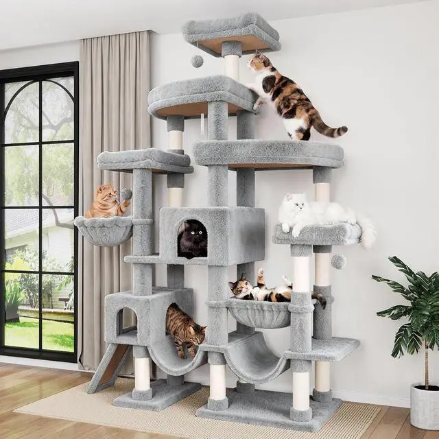 Alt view image 2 of 7 - 83 in Cat Tree Tower for Indoor Adult Felines 20lbs+/Multi-Level Heavy Duty Cat Tower for Big Maine Coon/Giant Perches/Wide Baseboard/Sisal Scratching Posts/Cozy Condos/Light Grey
