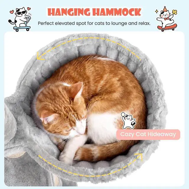 Alt view image 6 of 7 - 83 in Cat Tree Tower for Indoor Adult Felines 20lbs+/Multi-Level Heavy Duty Cat Tower for Big Maine Coon/Giant Perches/Wide Baseboard/Sisal Scratching Posts/Cozy Condos/Light Grey