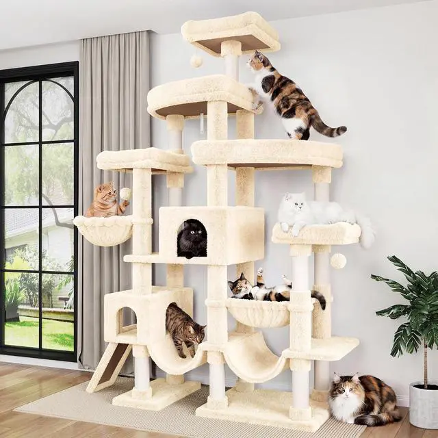 Alt view image 2 of 7 - 83 in Cat Tree Tower for Indoor Adult Felines 20lbs+/Multi-Level Heavy Duty Cat Tower for Big Maine Coon/Giant Perches/Wide Baseboard/Sisal Scratching Posts/Cozy Condos/Beige