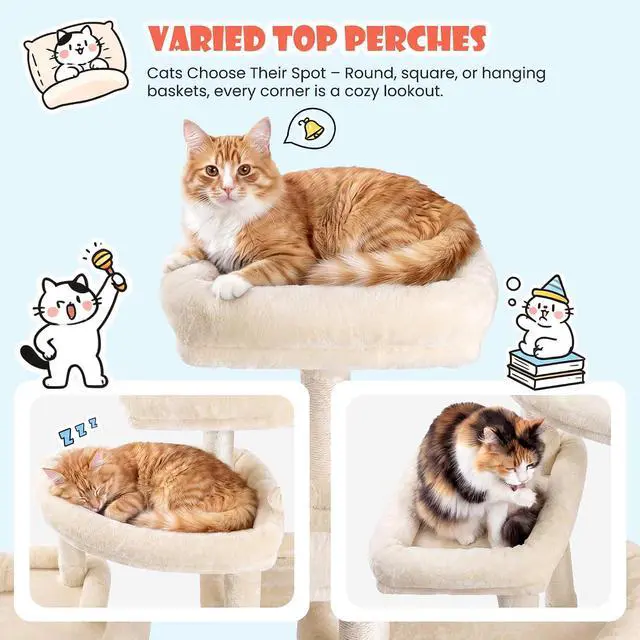 Alt view image 4 of 7 - 83 in Cat Tree Tower for Indoor Adult Felines 20lbs+/Multi-Level Heavy Duty Cat Tower for Big Maine Coon/Giant Perches/Wide Baseboard/Sisal Scratching Posts/Cozy Condos/Beige