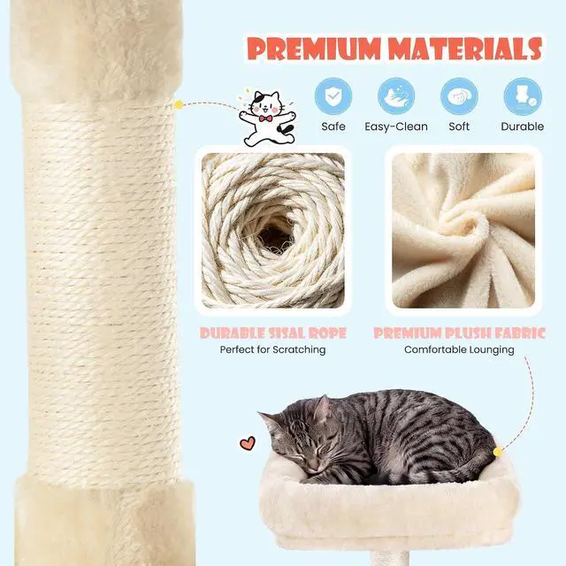 Alt view image 5 of 7 - 83 in Cat Tree Tower for Indoor Adult Felines 20lbs+/Multi-Level Heavy Duty Cat Tower for Big Maine Coon/Giant Perches/Wide Baseboard/Sisal Scratching Posts/Cozy Condos/Beige