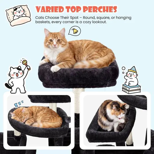 Alt view image 4 of 7 - 83 in Cat Tree Tower for Indoor Adult Felines 20lbs+/Multi-Level Heavy Duty Cat Tower for Big Maine Coon/Giant Perches/Wide Baseboard/Sisal Scratching Posts/Cozy Condos/Dark Grey