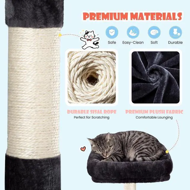 Alt view image 5 of 7 - 83 in Cat Tree Tower for Indoor Adult Felines 20lbs+/Multi-Level Heavy Duty Cat Tower for Big Maine Coon/Giant Perches/Wide Baseboard/Sisal Scratching Posts/Cozy Condos/Dark Grey