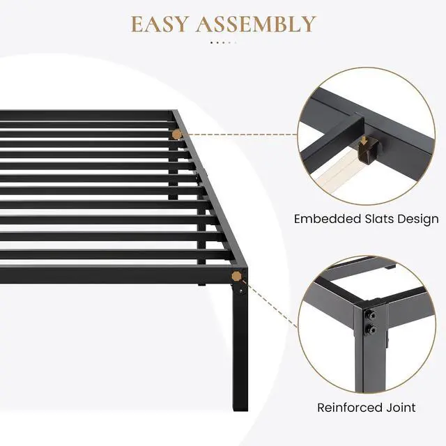 Alt view image 4 of 7 - Heavy Duty Twin Size Platform Bed Frame,Self-Attached Headboard, No Box Spring Needed, Mattress Foundation, No Noise, Easy Assembly, Black