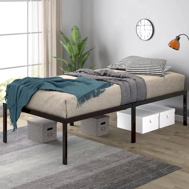 Alt view image 3 of 7 - Heavy Duty Twin Size Platform Bed Frame,Self-Attached Headboard, No Box Spring Needed, Mattress Foundation, No Noise, Easy Assembly, Black