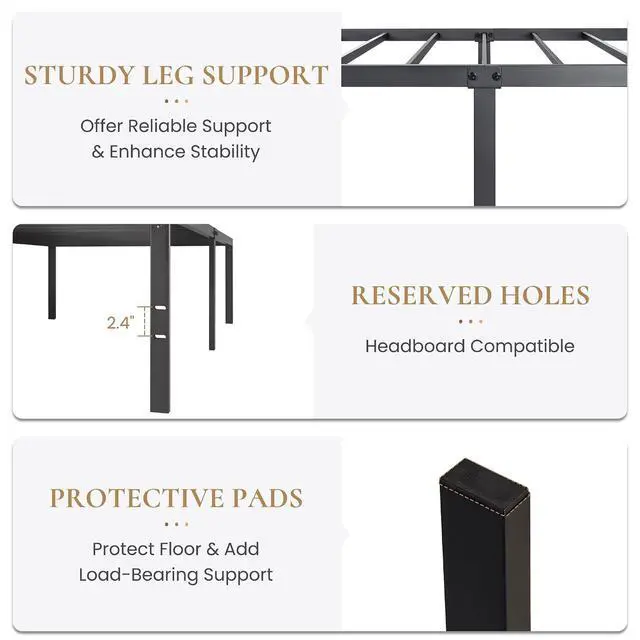 Alt view image 5 of 7 - Heavy Duty Twin Size Platform Bed Frame,Self-Attached Headboard, No Box Spring Needed, Mattress Foundation, No Noise, Easy Assembly, Black