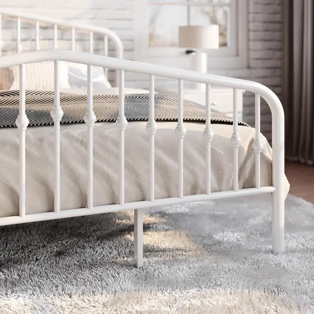 Alt view image 7 of 7 - King Size Metal Platform Bed Frame with Victorian Style Wrought Iron-Art Headboard/Footboard, No Box Spring Required, White