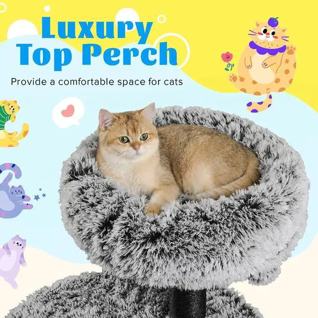 Alt view image 3 of 7 - 61.5in Cat Tree Tower, Multi-Level Activity Center with Cozy Perch, Star-Shaped Platform, Moon Jumping Board, Sisal Scratching Posts, Hanging Toy Balls for Indoor Feline, Black and White