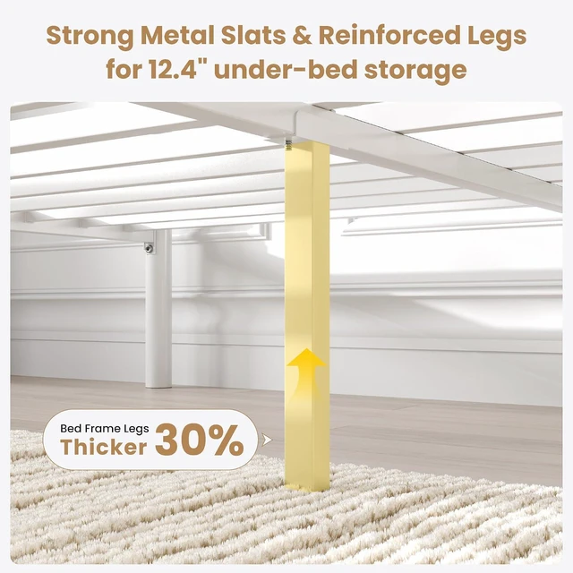 Alt view image 6 of 7 - King Size Bed Frame Metal Platform Bed with Vintage Style Headboard and Footboard, Heavy Duty Mattress Foundation, No Box Spring Needed, Easy Assembly, White
