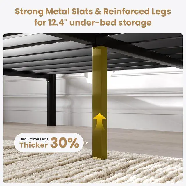 Alt view image 7 of 7 - Queen Size Metal Platform Bed Frame with Headboard and Footboard, Vintage Style Mattress Foundation, No Box Spring Needed, Black