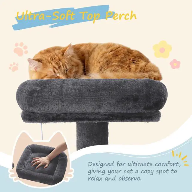 Alt view image 4 of 7 - 82 inch, Multi-Level Cat Tree Tower for Indoor Cats, Cat Condo with Sisal Scratching Posts, Plush Perches, Hammocks, Toy Balls, Dark Grey