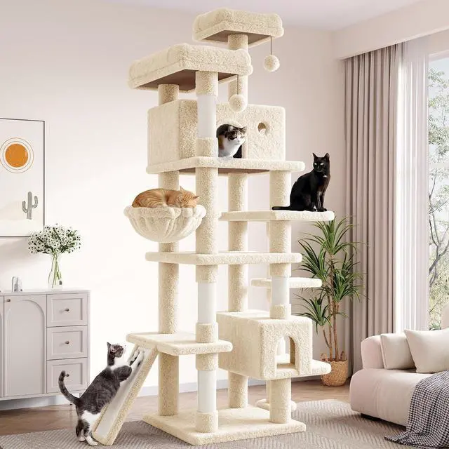 Main image of 82 inch, Multi-Level Cat Tree Tower for Indoor Cats, Cat Condo with Sisal Scratching Posts, Plush Perches, Hammocks, Toy Balls, Beige