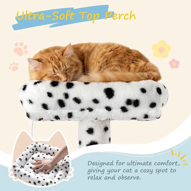 Alt view image 4 of 7 - 82 inch, Multi-Level Cat Tree Tower for Indoor Cats, Cat Condo with Sisal Scratching Posts, Plush Perches, Hammocks, Toy Balls, White & Black Spot
