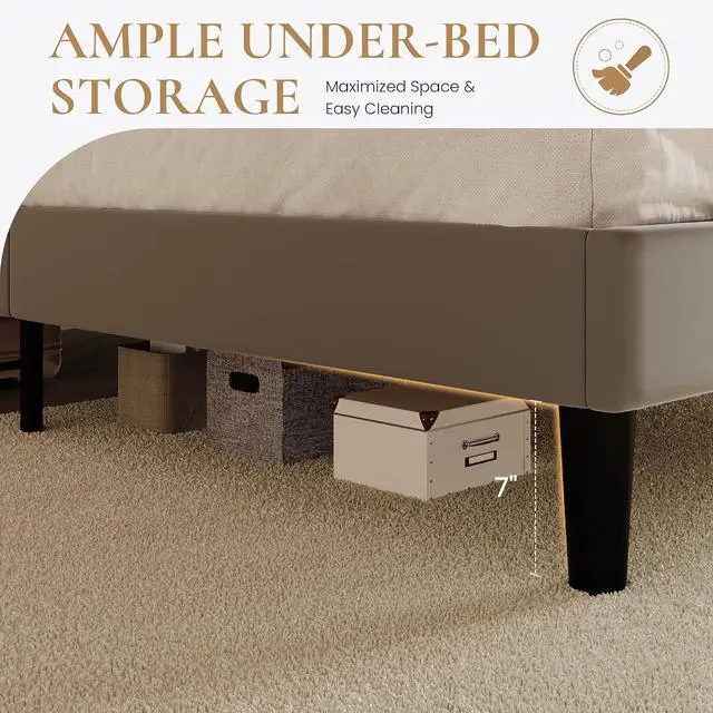 Alt view image 7 of 7 - Queen Bed Frame with LED Lights & 2-Tier Storage Headboard, Velvet Upholstered Platform Bed with Charging Station, Modern Wingback Design, Noise-Free, No Box Spring Needed, Grey