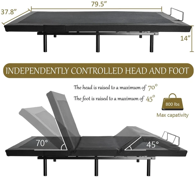 Alt view image 2 of 7 - 14 Inch Twin XL Size Metal Adjustable Bed Base/Upholstered Bed Frame with Head and Foot Articulation Incline, Wireless Remote, Wood Board Support (Only Base)