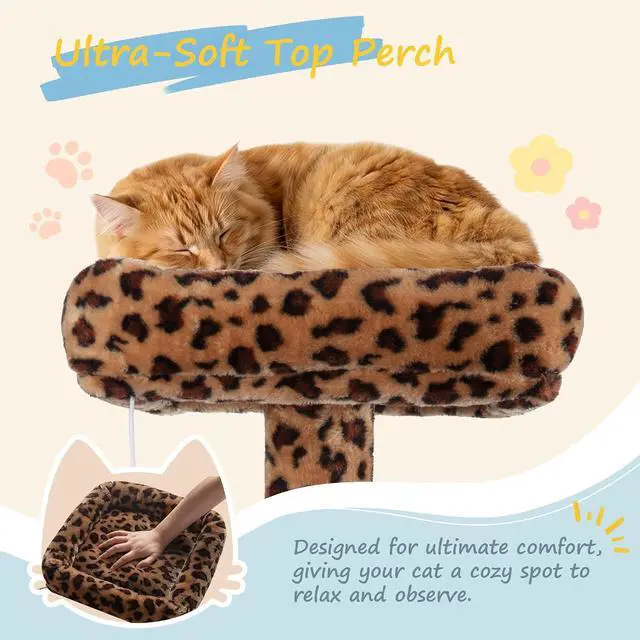Alt view image 4 of 7 - 82 inch, Multi-Level Cat Tree Tower for Indoor Cats, Cat Condo with Sisal Scratching Posts, Plush Perches, Hammocks, Toy Balls, Leopard Print