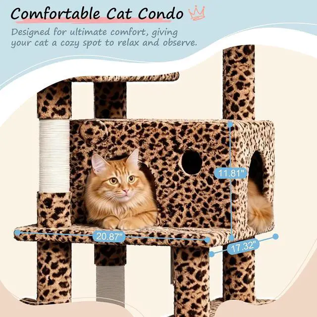 Alt view image 5 of 7 - 82 inch, Multi-Level Cat Tree Tower for Indoor Cats, Cat Condo with Sisal Scratching Posts, Plush Perches, Hammocks, Toy Balls, Leopard Print