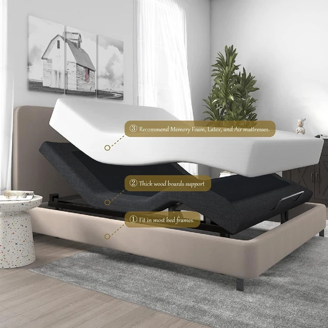 Alt view image 4 of 7 - 14 Inch Twin XL Size Metal Adjustable Bed Base/Upholstered Bed Frame with Head and Foot Articulation Incline, Wireless Remote, Wood Board Support (Only Base)