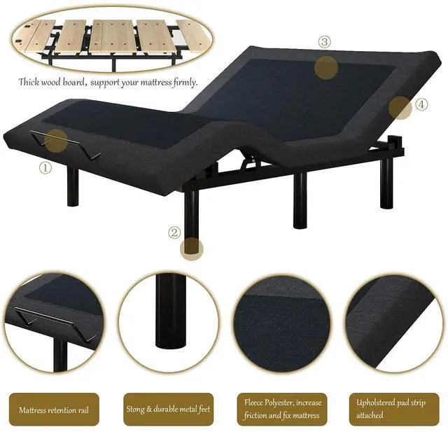 Alt view image 7 of 7 - 14 Inch Twin XL Size Metal Adjustable Bed Base/Upholstered Bed Frame with Head and Foot Articulation Incline, Wireless Remote, Wood Board Support (Only Base)