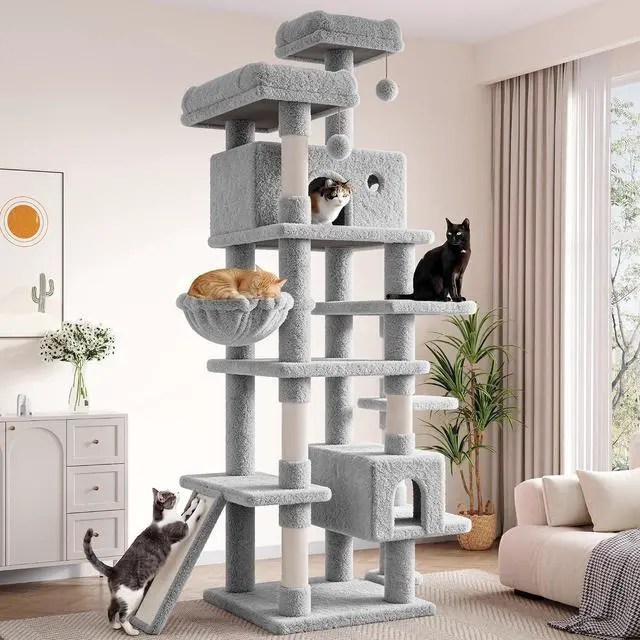 Main image of 82 inch, Multi-Level Cat Tree Tower for Indoor Cats, Cat Condo with Sisal Scratching Posts, Plush Perches, Hammocks, Toy BallsGrey