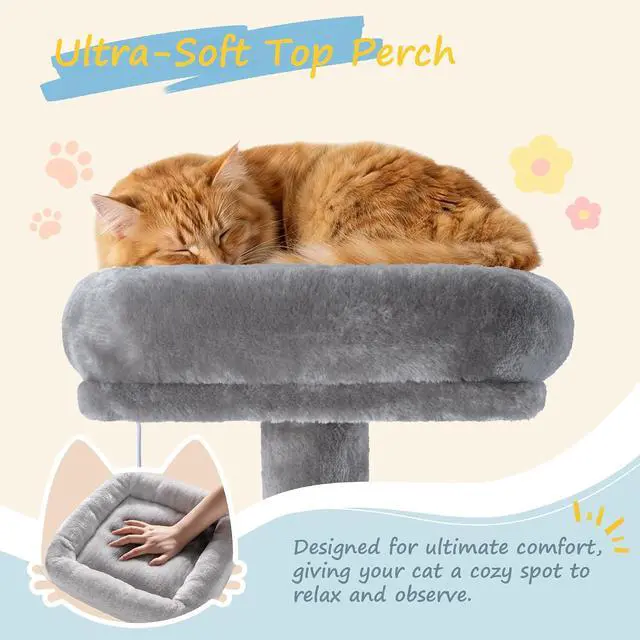 Alt view image 4 of 7 - 82 inch, Multi-Level Cat Tree Tower for Indoor Cats, Cat Condo with Sisal Scratching Posts, Plush Perches, Hammocks, Toy BallsGrey