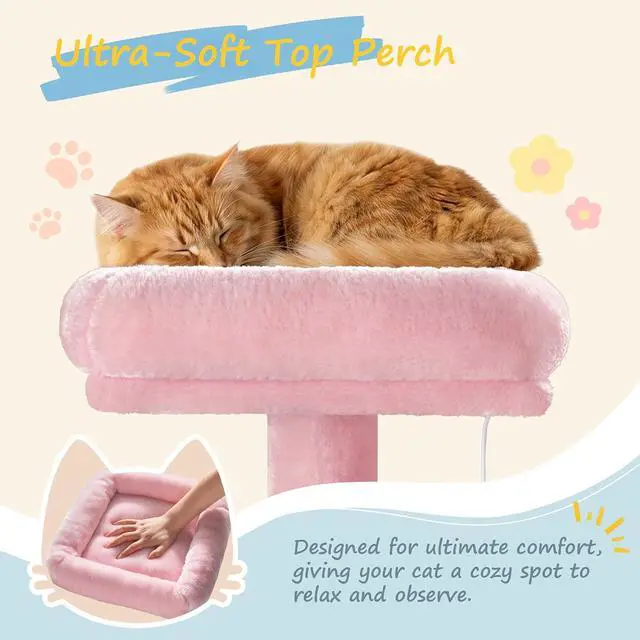 Alt view image 4 of 7 - 82 inch, Multi-Level Cat Tree Tower for Indoor Cats, Cat Condo with Sisal Scratching Posts, Plush Perches, Hammocks, Toy Balls, Pink