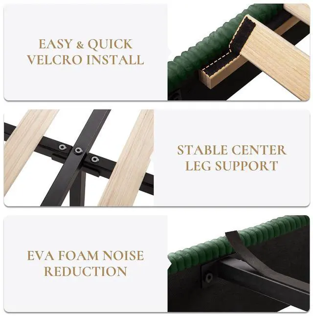 Alt view image 7 of 7 - King Size Corduroy Upholstered Platform Bed Frame with Vertical Channel Tufted Wingback Headboard, 8" Under Bed Storage, Wooden Slats & Metal Frame Support, Easy Assembly, Dark Green