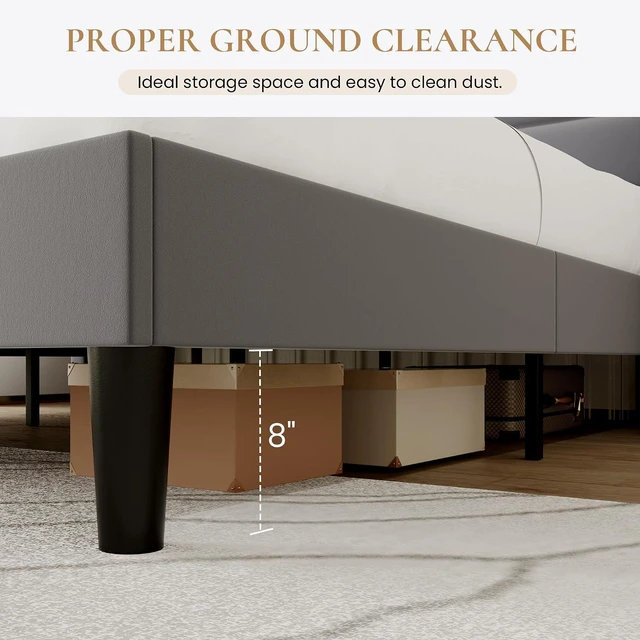 Alt view image 5 of 7 - King Size Upholstered Bed Frame with Storage Shelf & Charging Station, Modern Velvet Platform Bed with Wingback Headboard, Wooden Slats Support, No Box Spring Needed, Easy Assembly, Grey