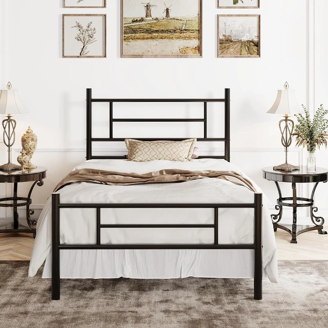 Main image of Twin Size Metal Platform Bed Frame with Modern Headboard and Footboard, Under Bed Storage Space, Noise Free, No Box Spring Needed,Black,14 Inch
