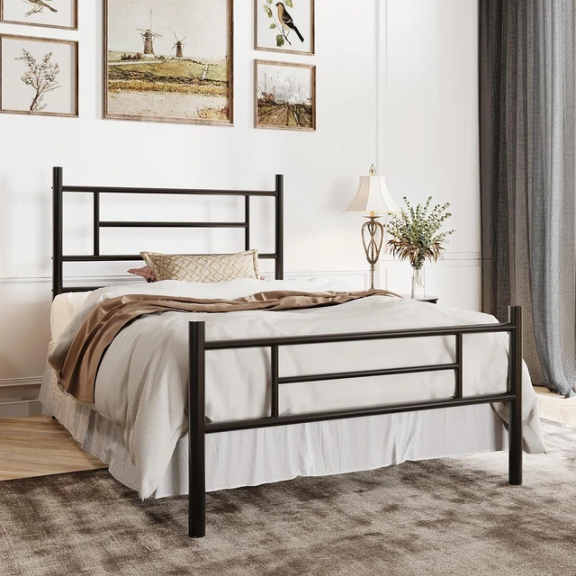 Alt view image 3 of 7 - Twin Size Metal Platform Bed Frame with Modern Headboard and Footboard, Under Bed Storage Space, Noise Free, No Box Spring Needed,Black,14 Inch