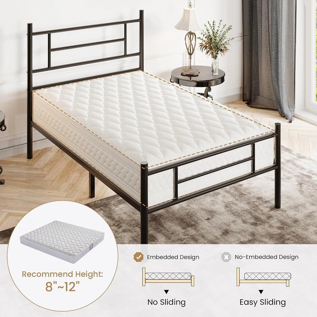 Alt view image 6 of 7 - Twin Size Metal Platform Bed Frame with Modern Headboard and Footboard, Under Bed Storage Space, Noise Free, No Box Spring Needed,Black,14 Inch