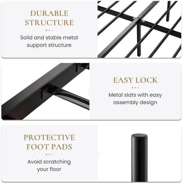 Alt view image 4 of 7 - Queen Size Metal Platform Bed Frame with Modern Headboard and Footboard, Under Bed Storage Space, Noise Free, No Box Spring Needed,Black,14 Inch