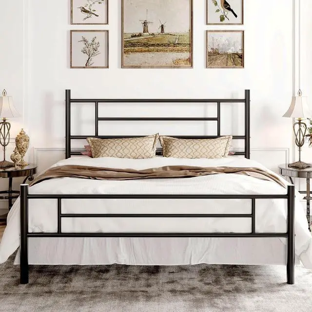 Main image of Queen Size Metal Platform Bed Frame with Modern Headboard and Footboard, Under Bed Storage Space, Noise Free, No Box Spring Needed,Black,14 Inch