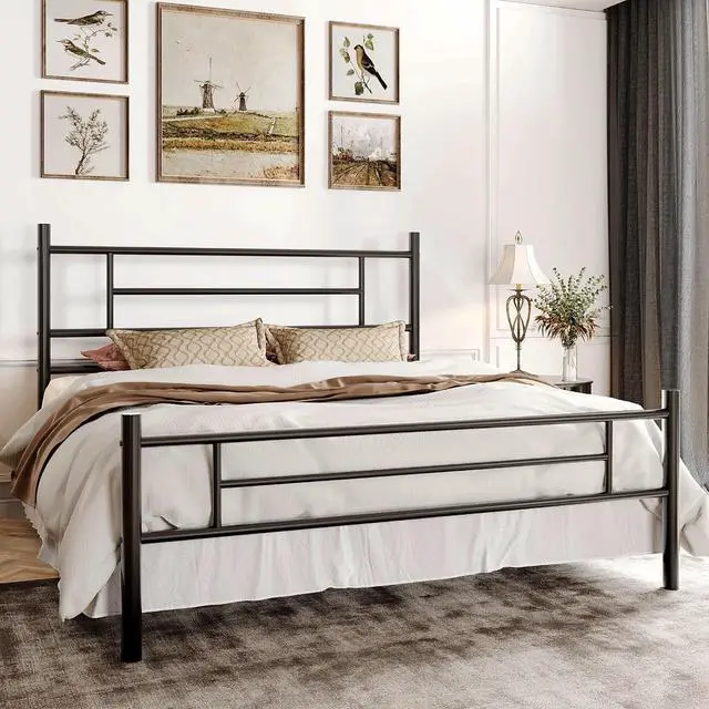 Alt view image 5 of 7 - Queen Size Metal Platform Bed Frame with Modern Headboard and Footboard, Under Bed Storage Space, Noise Free, No Box Spring Needed,Black,14 Inch