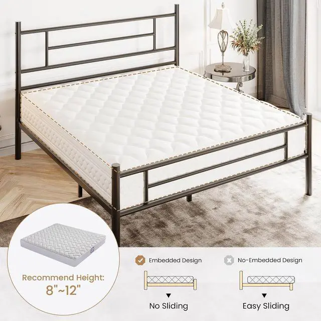 Alt view image 7 of 7 - Queen Size Metal Platform Bed Frame with Modern Headboard and Footboard, Under Bed Storage Space, Noise Free, No Box Spring Needed,Black,14 Inch