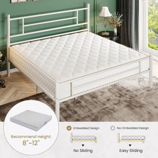 Alt view image 7 of 7 - King Size Metal Platform Bed Frame with Modern Headboard and Footboard, Under Bed Storage Space, Noise Free, No Box Spring Needed,White,14 Inch