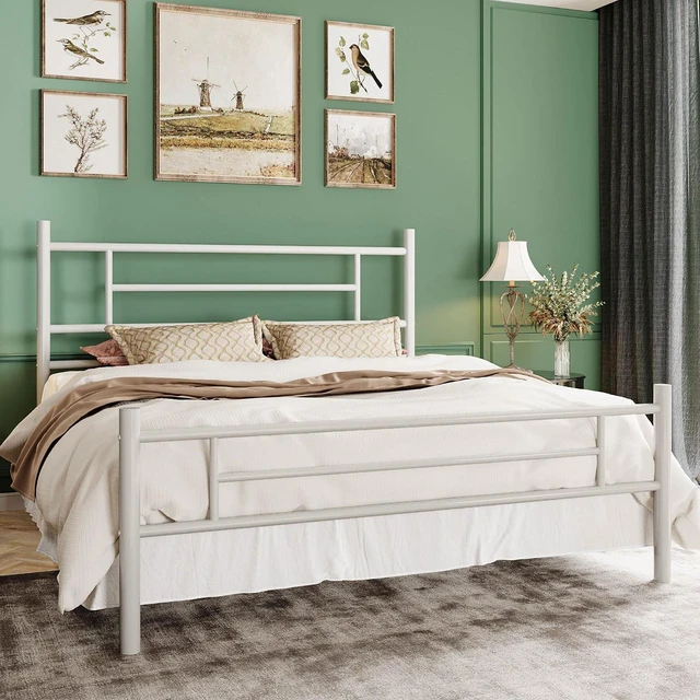 Alt view image 5 of 7 - Queen Size Metal Platform Bed Frame with Modern Headboard and Footboard, Under Bed Storage Space, Noise Free, No Box Spring Needed,White,14 Inch