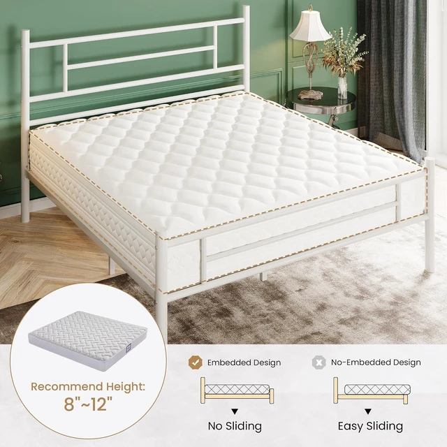 Alt view image 7 of 7 - Queen Size Metal Platform Bed Frame with Modern Headboard and Footboard, Under Bed Storage Space, Noise Free, No Box Spring Needed,White,14 Inch